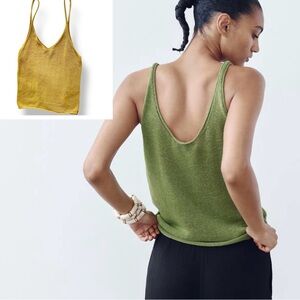 ZARA Golden Mustard Yellow Linen Cotton Woven Sweater Camisole Tank Top